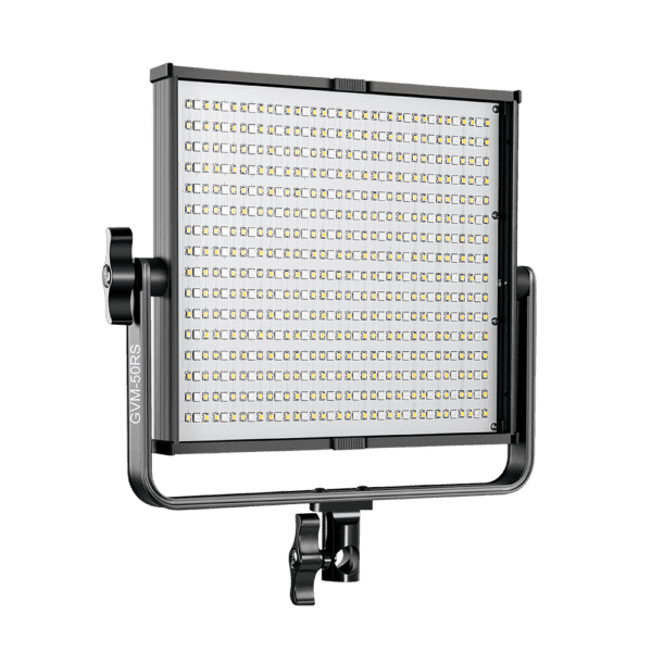 A GVM-50RS 50W RGB video light panel, a versatile floodlight designed for live streaming, outdoor, and studio photography.