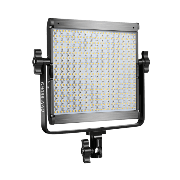 The GVM-880RS RGB and Bi-color video light panel, a key component of a professional studio lighting kit.