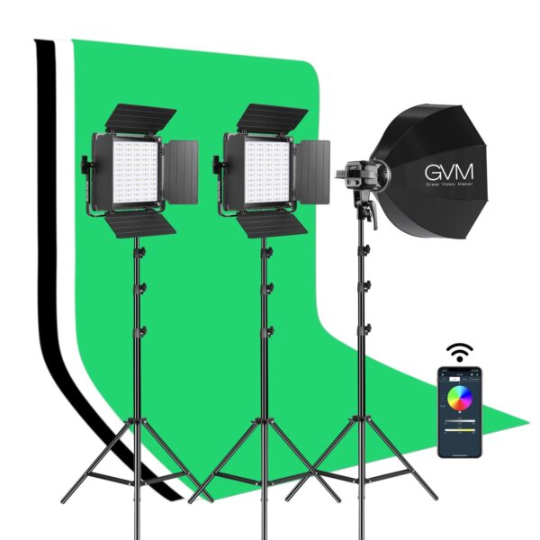 GVM Professional RGB Soft Lighting Kit Master-Slave Mode 800D RGB Light+80W Spotlight - Image 8
