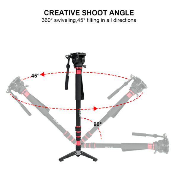 GVM-G175 Alluminum Alloy 5-Section Monopod with Video Fluid Head - Image 6