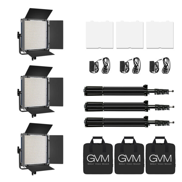 GVM LED-1200 65W Powerful Bi-color Video Panel Light Kit 3Pcs - Image 13