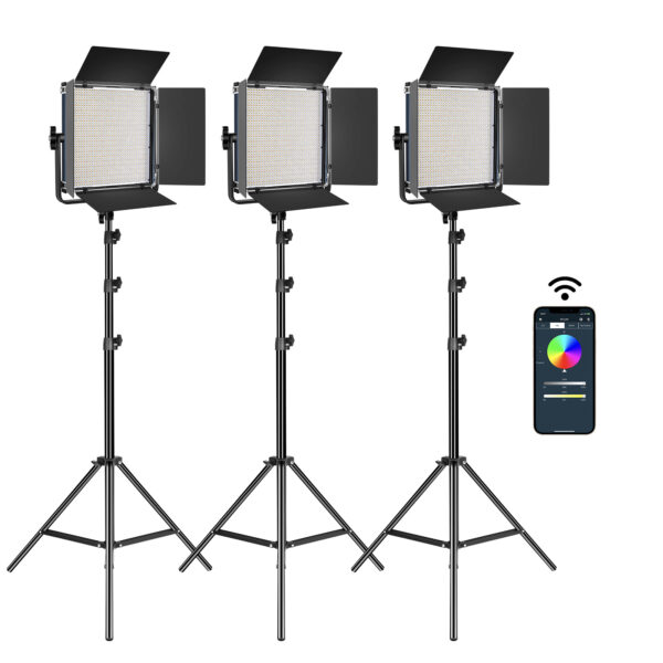 GVM LED-1200 65W Powerful Bi-color Video Panel Light Kit 3Pcs - Image 2