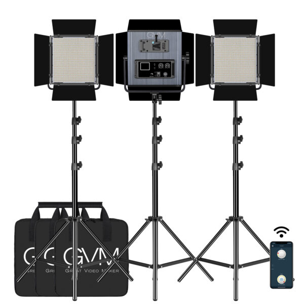 GVM LED-1200 65W Powerful Bi-color Video Panel Light Kit 3Pcs