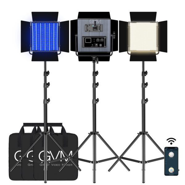 GVM LED-1200 65W Powerful Bi-color Video Panel Light Kit 3Pcs - Image 3