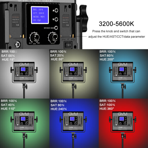GVM 800D-Ⅰ40W Bi-color and RGB WIFI connection Panel Light Set of 3 lights - Image 5