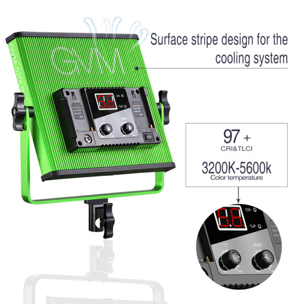GVM-520LS-G 30W High Beam High Brightness Bi-Color LED VIdeo Soft Light Green (No Four-Way Barndoor） - Image 5