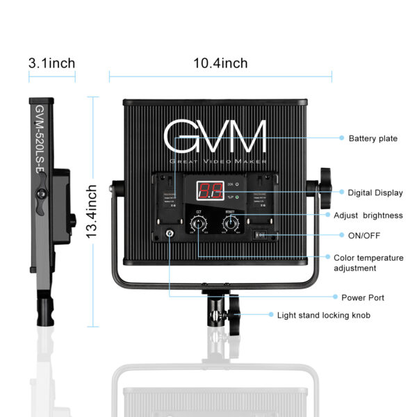 GVM-520LS-B High Beam High Brightness Bi-Color LED VIdeo Soft Light （No Four-Way Barndoor） - Image 2