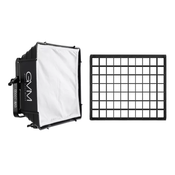 The GVM softbox, compatible with 1000D, 680RS, and 880RS panels, shown attached to a light to create a larger, softer source.