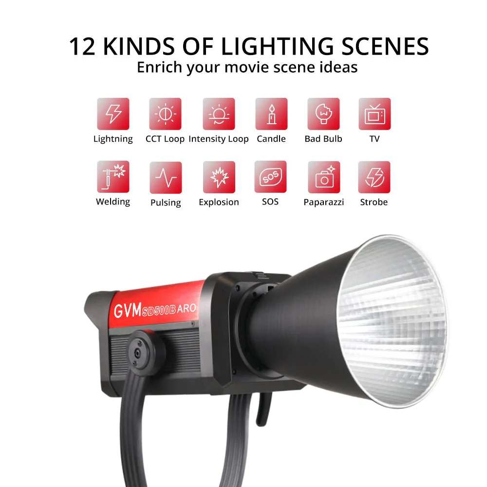 GVM SD500B AIO 500W Bi-Color Integrated Spotlight 7 GVM SD500B AIO 13 Dynamic Lighting Effects