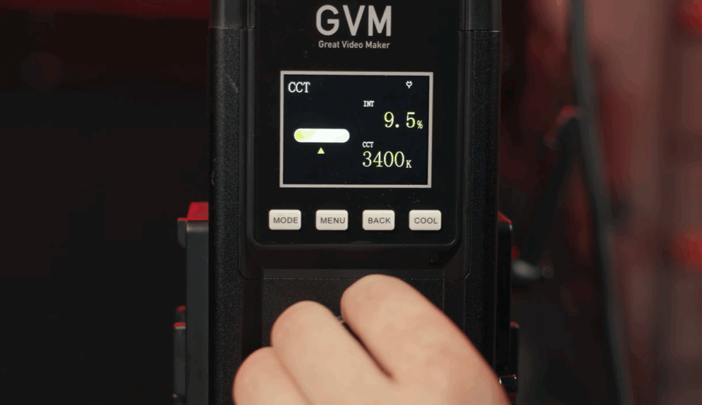 Movie Studio Lights & Film Lights: Color Science for Ideal Cinematic Tones 5 GVM 650C smart controller interface, used for precise film light calibration and crafting cinematic tones.