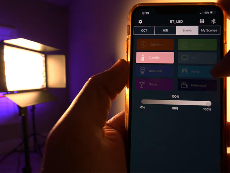RGB Video Lights vs. Bi-Color: Which is THE Smart Choice for Your Video & Photo Projects? 2 Product photo of a bi-color video light panel, set to a warm color temperature and emitting an inviting, tungsten-like orange glow.
