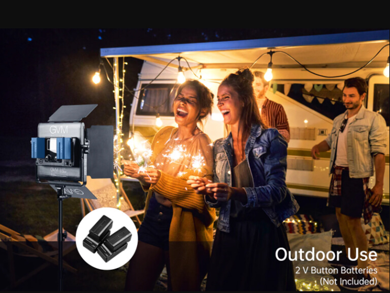The GVM-850D, a rectangular bi-color portable LED video light panel, ideal for outdoor and on-location shoots