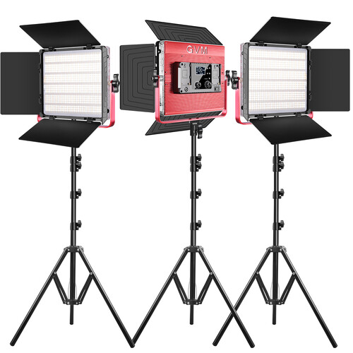 GVM three-point video lighting kit with LED panels for creating professional, flattering interview setups.