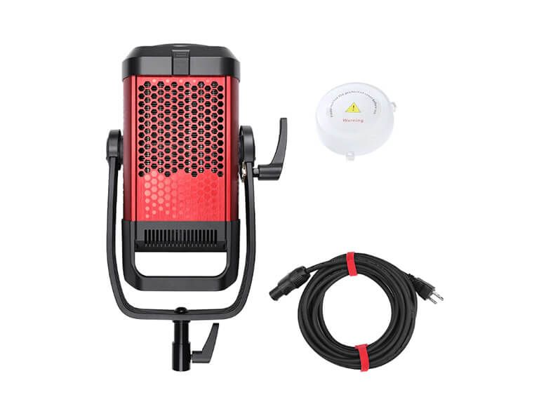 Tired of Juggling Lights? Enter Continue Light for Photo & Video 5 The main continuous light (continue light) unit displayed alongside its included accessories, such as a power cable and a small remote control.
