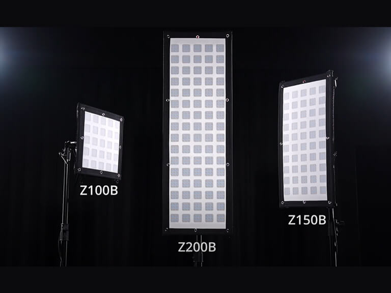 The GVM Zip Tile series, showcasing its range of 100W, 150W, and 200W portable lighting solutions.