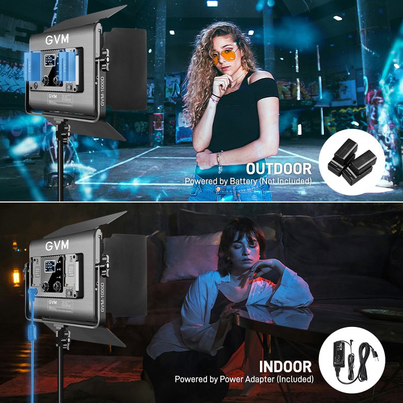 GVM-1000D Rgb video light panel 2 GVM 1000D 两种供电方式