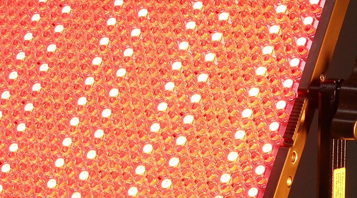 Macro close-up of high-density RGB LED bead matrix on GVM 1300D led video light panel ensuring flicker-free high CRI performance.