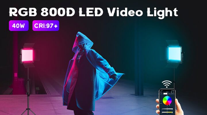 GVM 800D RGB LED panel light with cinematic RGB effects