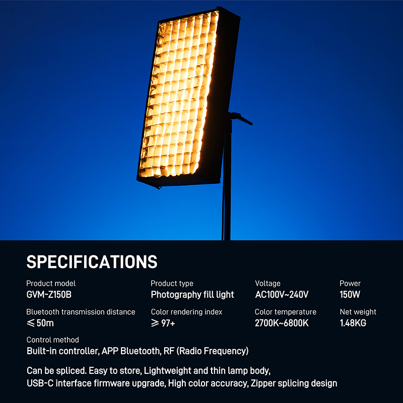 ZipTile Z150B 150W Bicolor can be spliced, portable, support USB-C firmware upgrade light 5 GVM Z150B 5