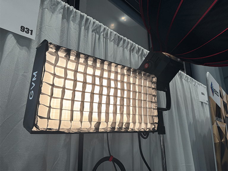 NAB Show New York Highlights: GVM's Breakthrough in LED Lighting 5 GVM ZipTile series modular panel light showcasing its bright, flexible illumination with an attached grid, featured at booth #931 during NAB Show New York.
