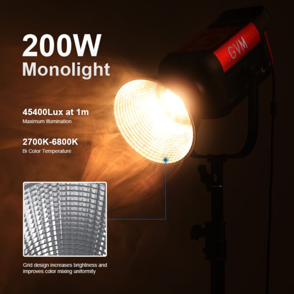 GVM PRO-SD200B 200W Bi-Color Mesh Bluetooth Monolight 3 PRO SD200B 流明