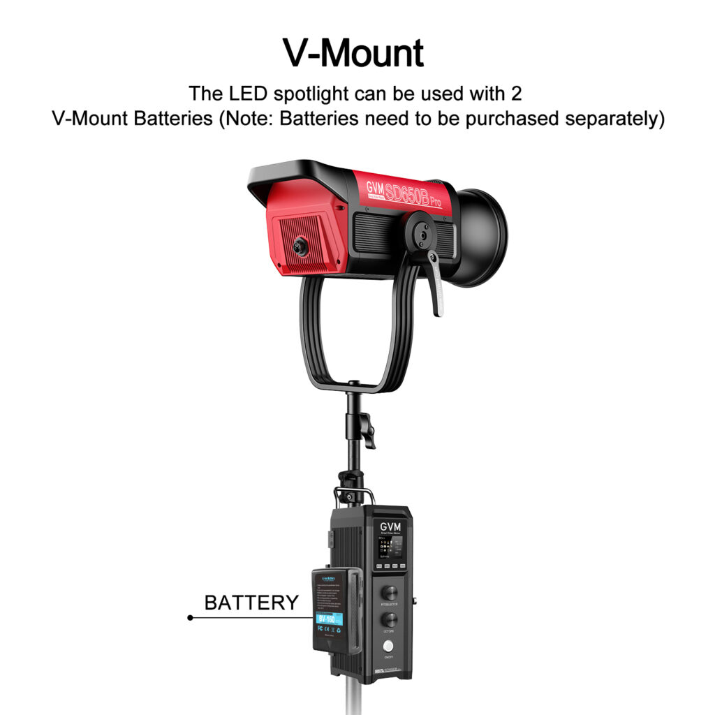GVM PRO-SD650B 650W Waterproof Bi-Color Monolight(V-mount & Mesh Bluetooth) 3 PRO SD650B 电池功能