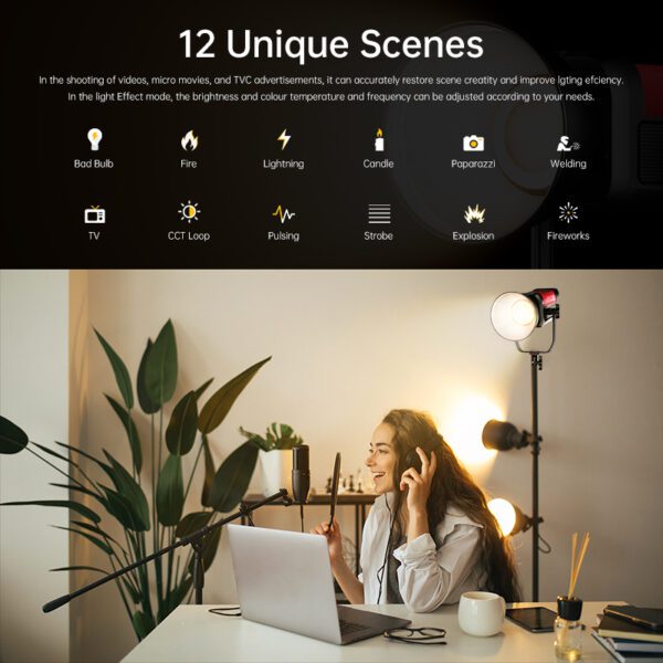 GVM PRO-SD300B 300W Bi-Color Monolight V-mount Mesh Bluetooth 7 PROSD300B场景光效