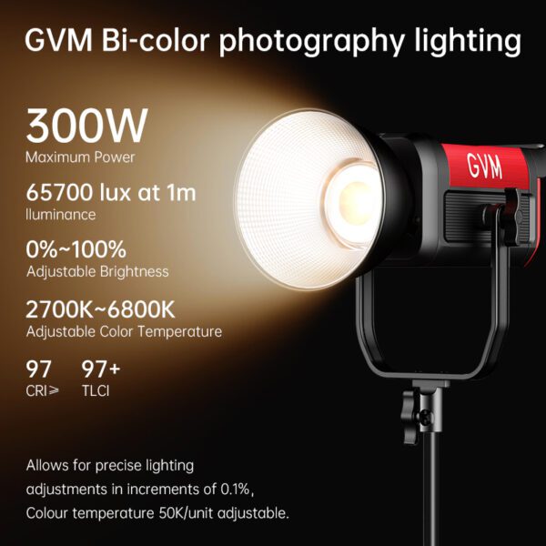 GVM PRO-SD300B 300W Bi-Color Monolight V-mount Mesh Bluetooth 4 PROSD300B流明