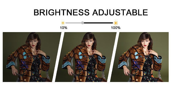 Stepless dimming brightness comparison 10% to 100% on Professional LED Studio lights