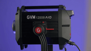 Side profile of GVM 1200B AIO all-in-one professional lighting for filmmaking.