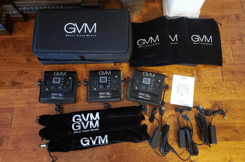 Top 10 Best LED Panel Lights for Video IN 2026 3 GVM LED Video Panel Light Kit Unboxing - 3 Panels, Carry Case, Power Supplies & Accessories (Top-Down View)