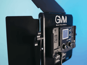 GVM LED light panel​ side panel details with control buttons and screen.