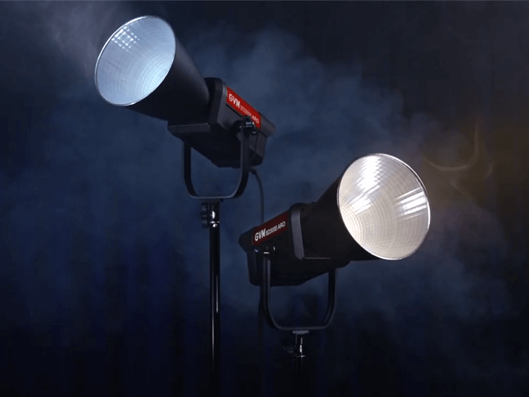 Versatile Portable Photography Lights mounted on stands, delivering intense illumination for studio shoots or location-based content creation.