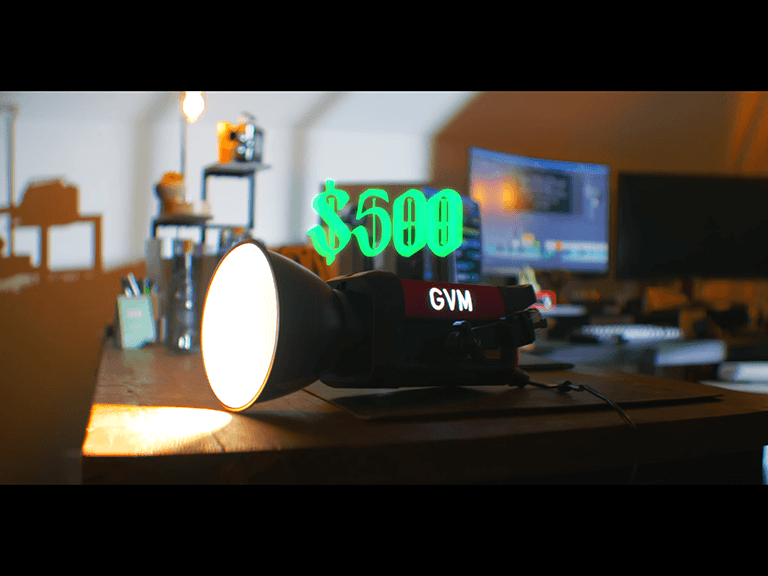 GVM LED lighting for podcast studio setups with a $500 price tag, highlighting its value for professional content creation.