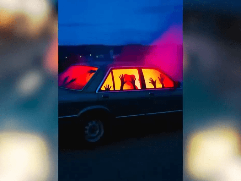 Best Tube Light for Photography 2026 4 VM tube lights for photography creating dramatic red and blue cinematic effects in an outdoor night setting with atmospheric fog.