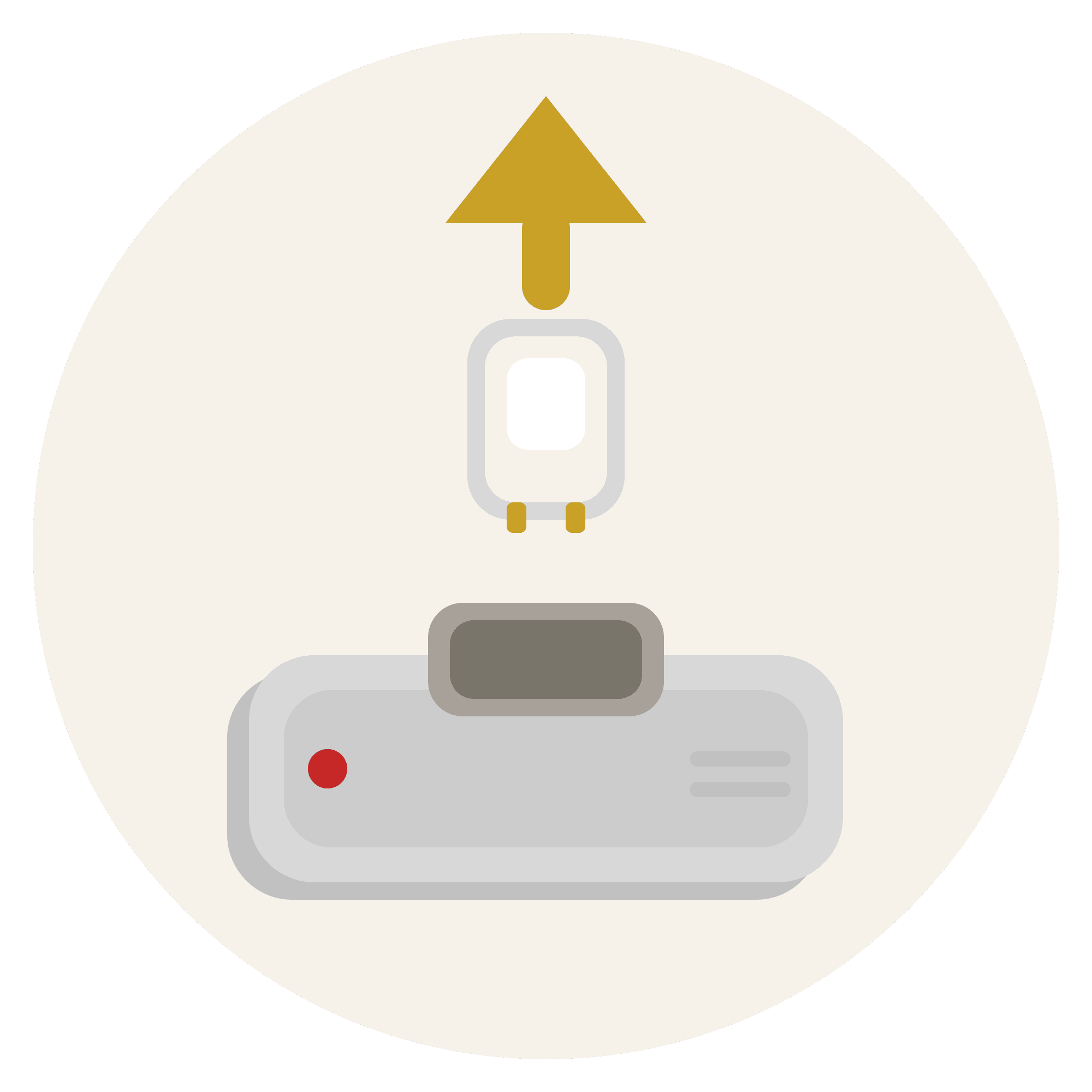 GVM FH series smart module sliding into device slot with gold upgrade arrow icon
